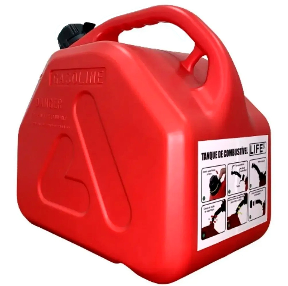 Galão de Combustível Gasolina 10 Litros LifeK Vermelho com Alça e Bico para Controle