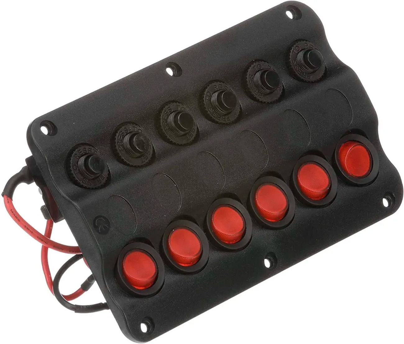 Painel Elétrico de Comando 12V com 6 Botões (Funções) Seachoice com LED e Disjuntores Fusíveis p/ Barcos