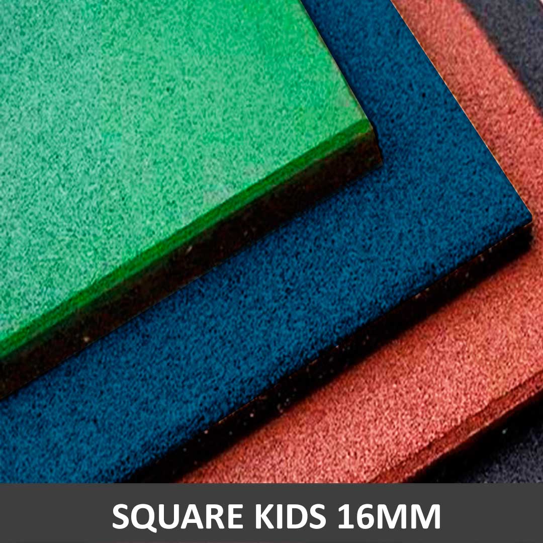 Piso De Borracha Square Kids Kit 4 Placas 0,50 x 0,50m (1m²) 16mm -  Proteção Playgrounds
