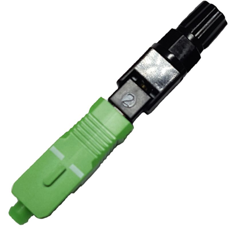 Conector Óptico SC APC SM Fast Connector Rosca Preta Pré Polido Verde