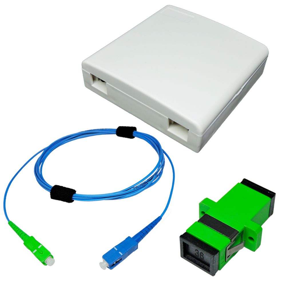 KIT Provedor de Internet Roseta + Cordão Óptico Simplex SC/APC e SC/UPC + Adaptador SC-APC