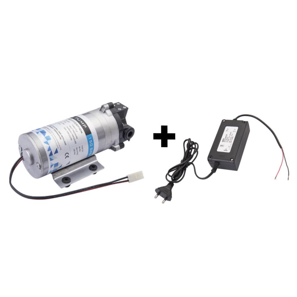 Bomba Pressurizada  para Aparelhos de Osmose Reversa 150 GPD + Fonte - Adaptador 2.5A