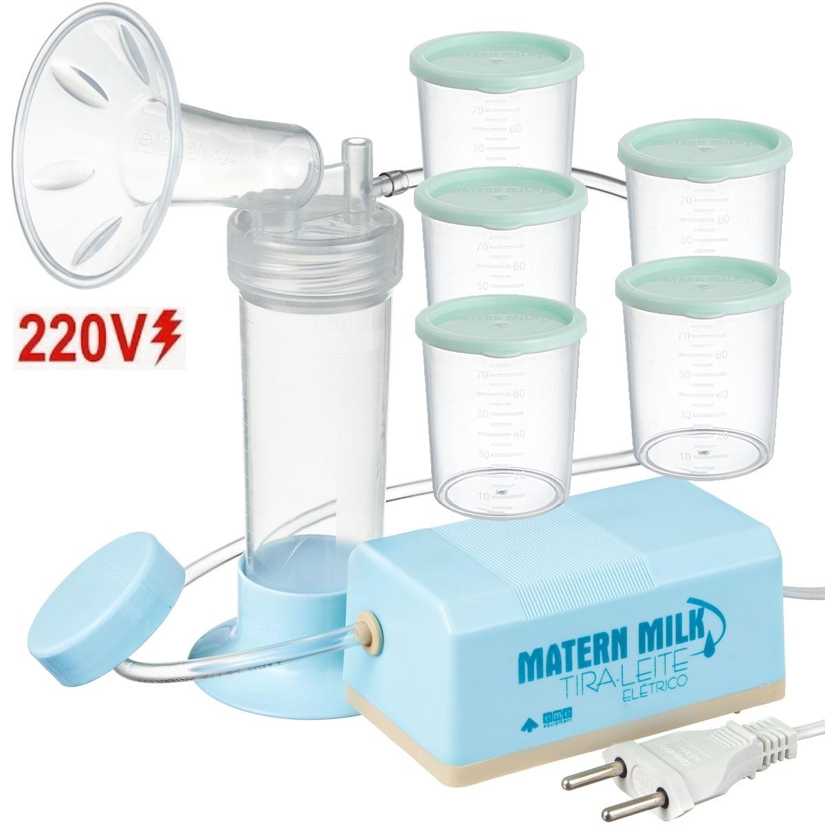 Bomba tira leite elétrico 220V Azul - Matern Milk +5 Copos