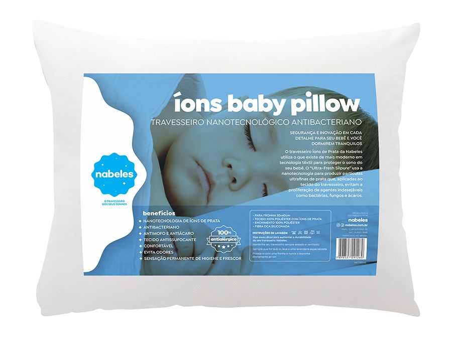 Travesseiro Para Bebês Nabeles - Lavável 30 x 40 (cm) com Íons de Prata