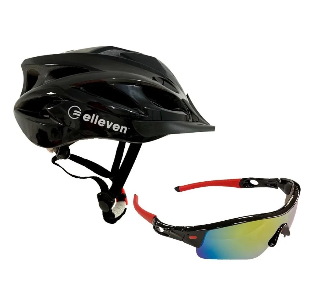 Kit Capacete Bike Elleven Com Led + Óculos Ciclismo proteção Uv