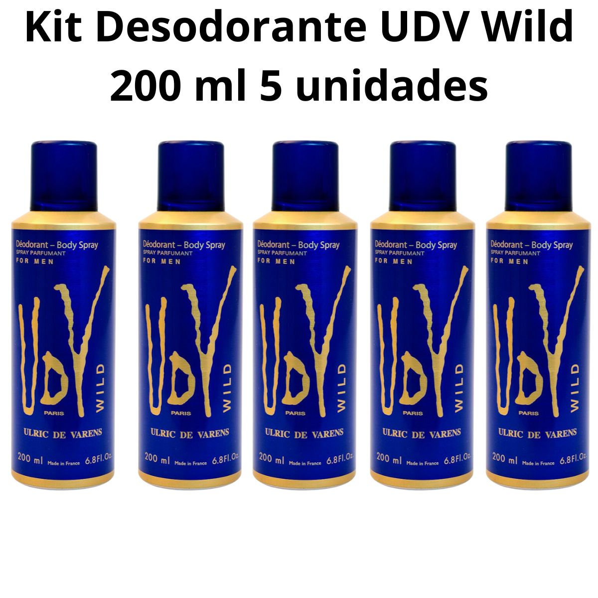 Kit Desodorante UDV Wild Masculino Ulric De Varens 200 ml 5 Unidades