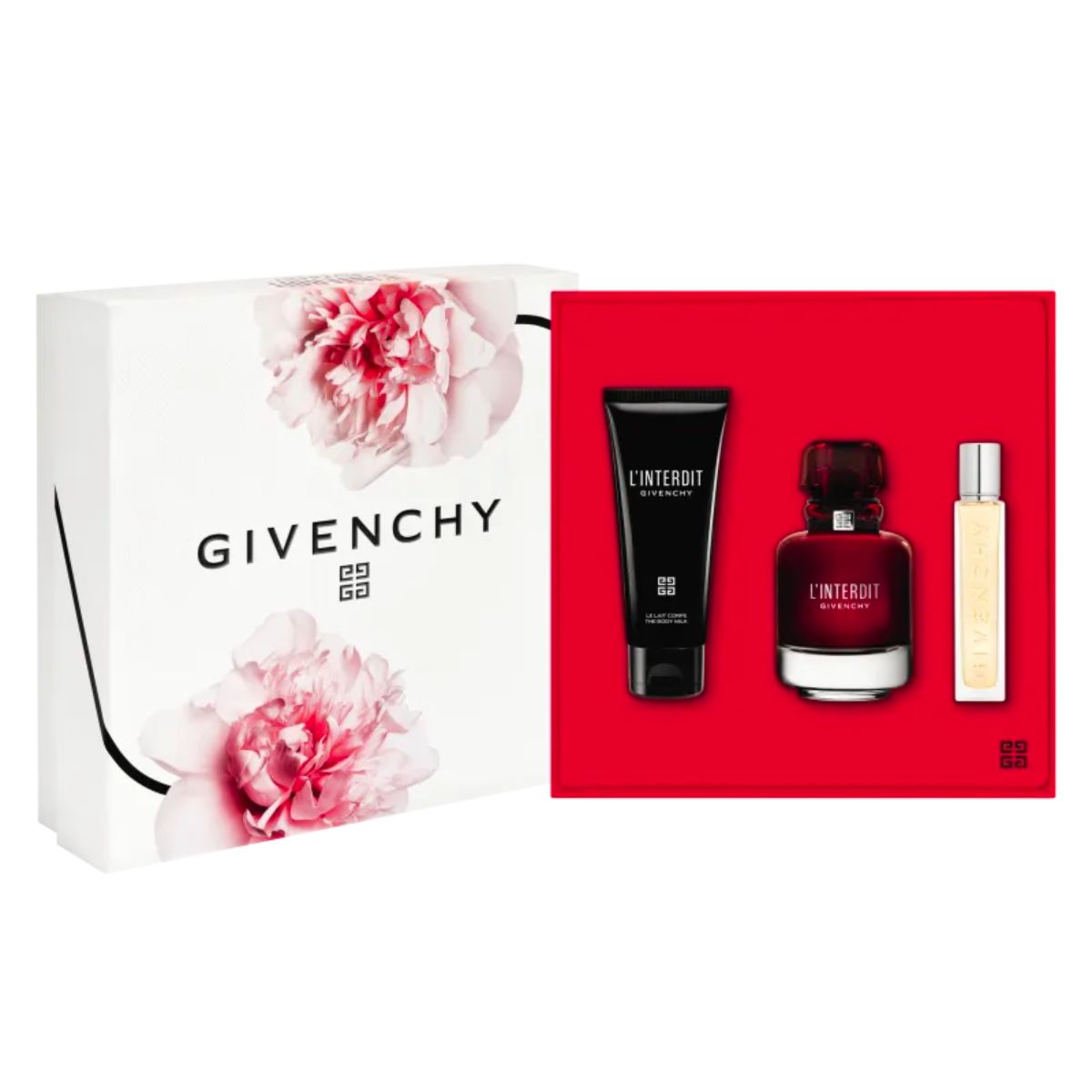 Kit Linterdit Rouge Givenchy Eau De Parfum 80 ml + Hidratante 75 ml + Travel Spray 12,5 ml