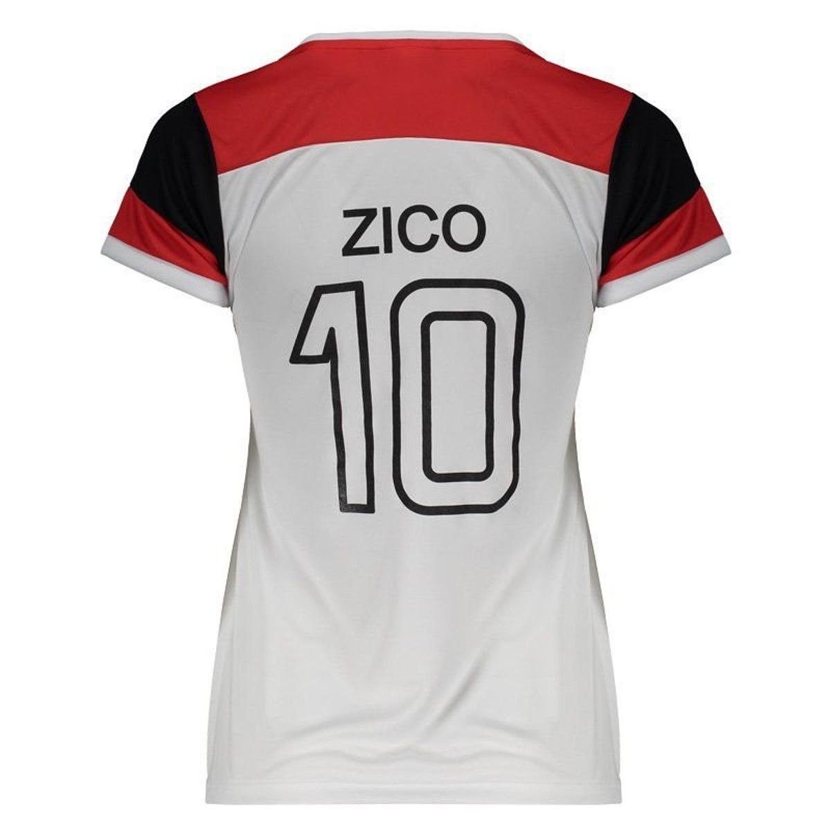 Camisa Babylook Braziline Flamengo Zico Retro - Feminino - Branco e Vermelho