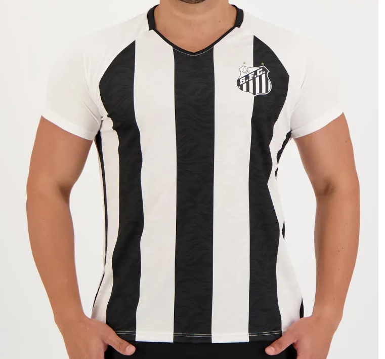 Camiseta Braziline Santos Sweep Masculina - Branco e Preto