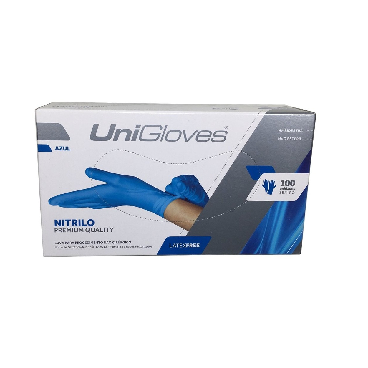 Luva Procedimento Unigloves Nitrílica Azul Sem Pó