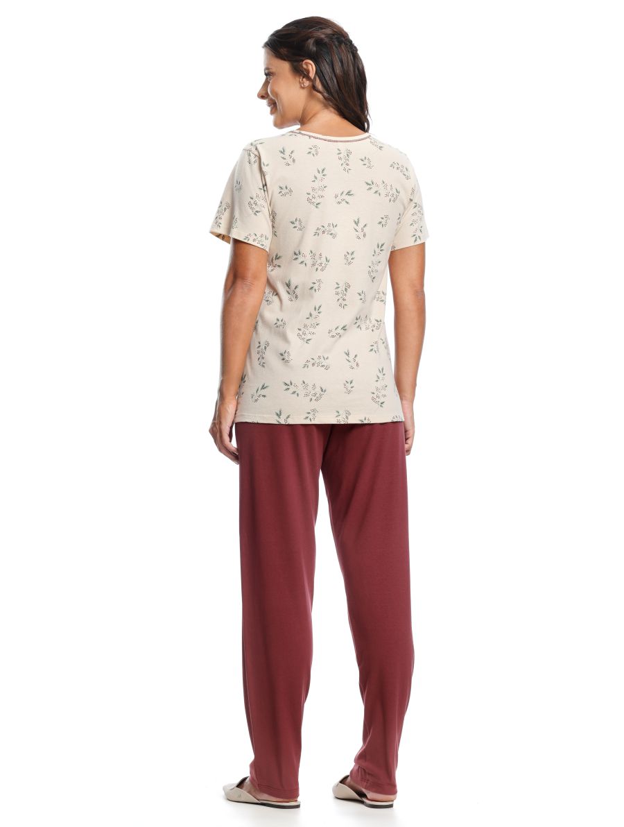 Pijama Calça Manga Curta em Pele de Pêssego Algodão