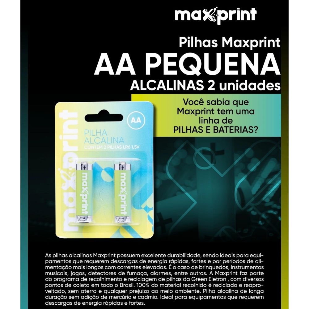 Kit com 10 Pilhas Alcalina AA  Maxprint