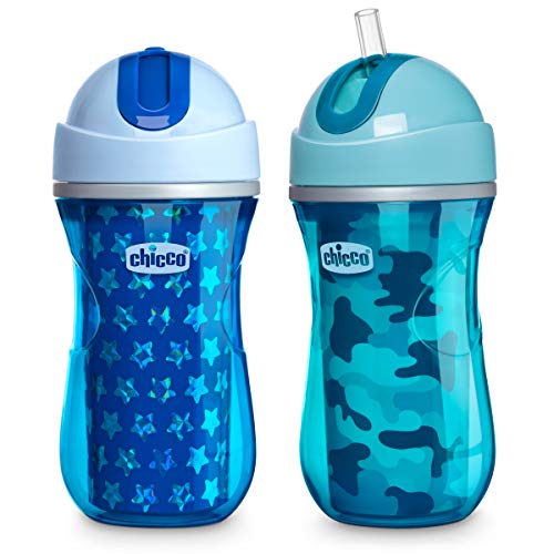 Copo para Bebê Flip-Top +12 Meses com Canudo 260ml Azul(1) Azul Petróleo(1) Chicco - 2 Unidades