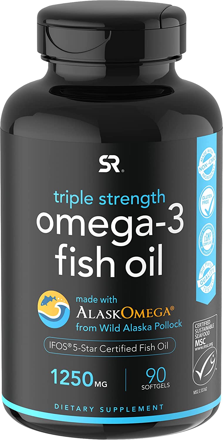Omega 3 Fish Oil com EPA & DHA 1250mg Tripla Força Sports Research - 90 Softgels