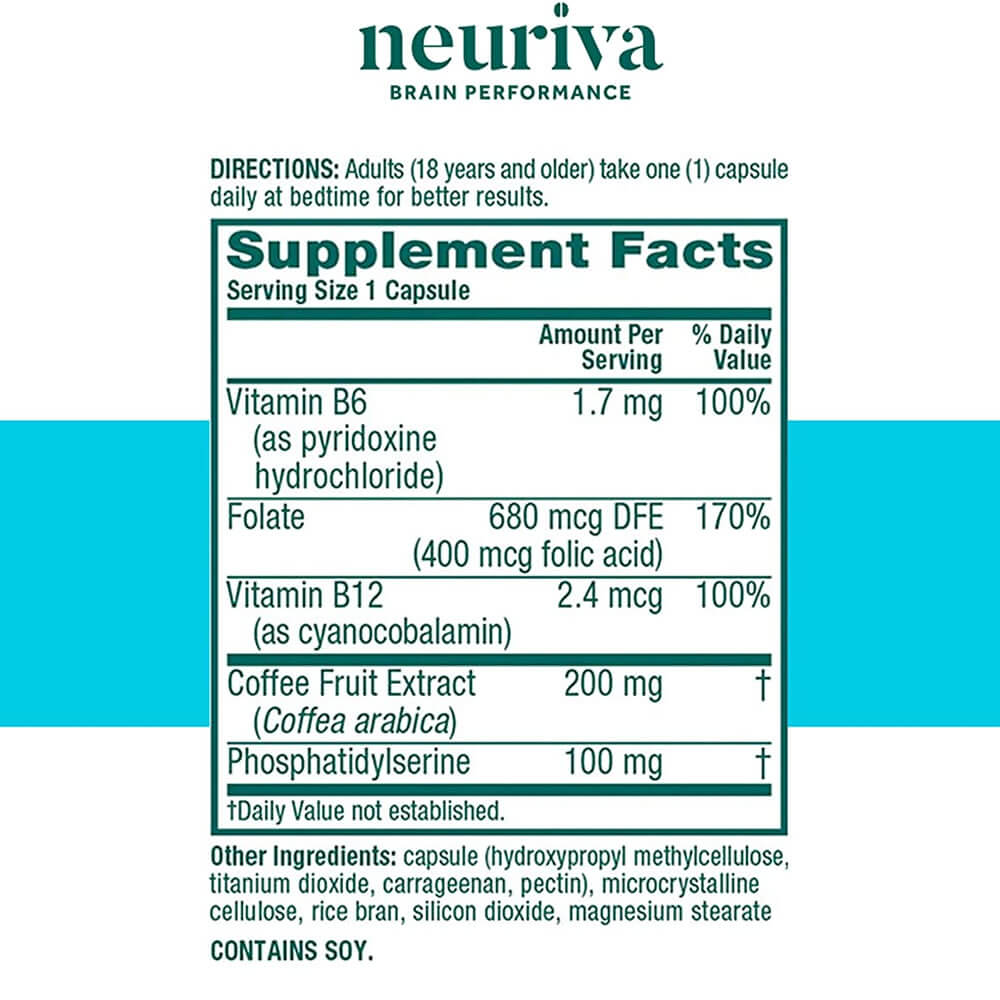 Schiff Suplemento Neuriva Plus com Vitamina B6, B12 & Ácido Fólico - 30 Cápsulas