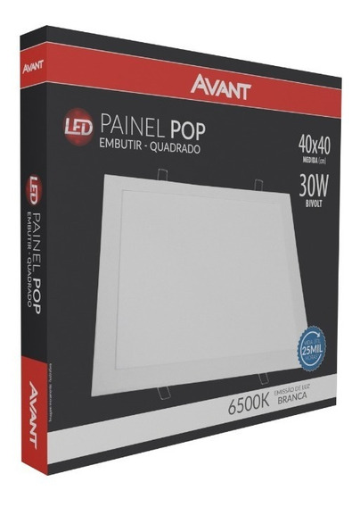Luminária LED | 6500K Branca Fria 30W | Painel POP Embutir Quadrado 40X40 | AVANT