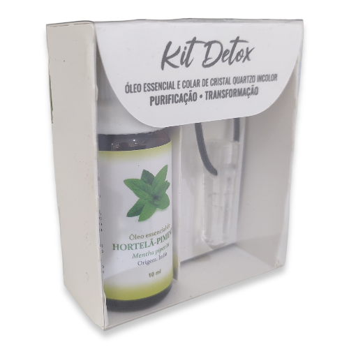Kit Aromaterapia Detox - Óleo Essencial de Hortelã Pimenta + Colar Difusor Ponta de Cristal Quartzo Incolor  - Floressência