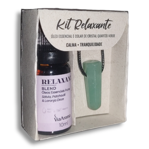 Kit Aromaterapia Relaxante - Blend de Óleo Essencial + Colar Difusor Ponta de Cristal Quartzo Verde  - Floressência