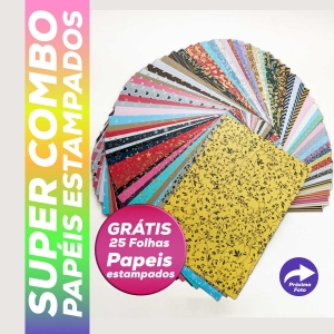 Kit Papeis Estampados  A4  Varias cores - 75 Folhas
