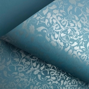 Papel Floral Ref 01 - Azul Escuro com Dourado - Tam. 32x65 cm - 180g/m² 50 und