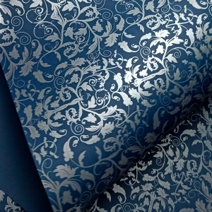 Papel Floral Ref 03 - Azul Escuro com Prata - Tam. 32x65cm - 180g/m² 50 und