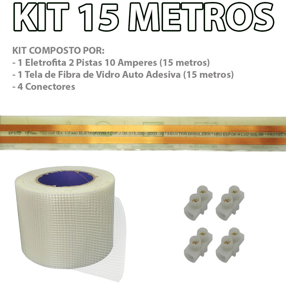Kit Eletrofita 2 Pistas 15m 10A + Malha + Conector