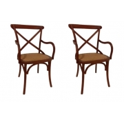 KIT 2 Cadeiras Katrina Com Braços Madeira Escura - Rivatti