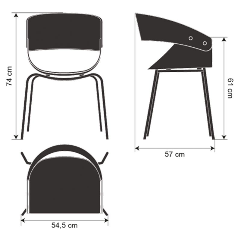Cadeira Gracia Base Aço Carbono Preto Encosto e Assento em Lâmina Carvalho e Pau Ferro - Artesian