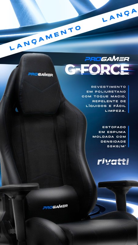 Cadeira Office Pro Gamer G-Force Preto e Azul - Rivatti