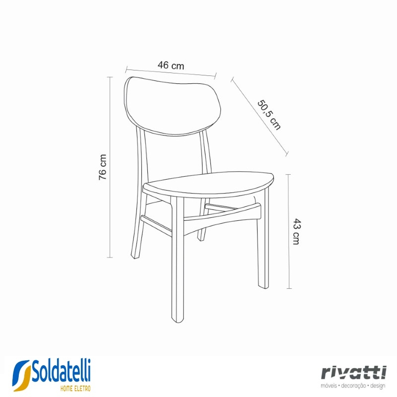Kit 2 Peças Cadeira Edna Natural com Assento PVC Café - Rivatti