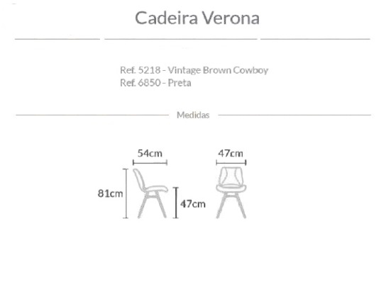 KIT 4 Cadeiras Verona Vintage Brown Cowboy e Preta - Datelli Design