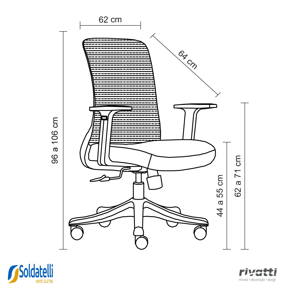 Kit Cadeira Office Boston Preta com Encosto de Cabeça Ajustável Preta - Rivatti