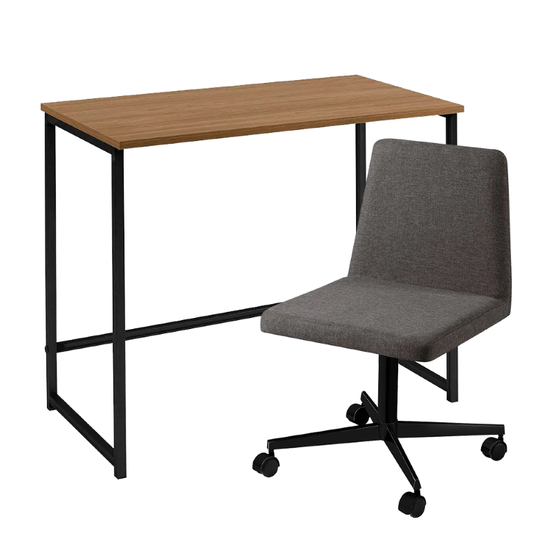 Kit Office Escrivaninha Mel Base Preta Cadeira Chumbo - DAF Mobiliário
