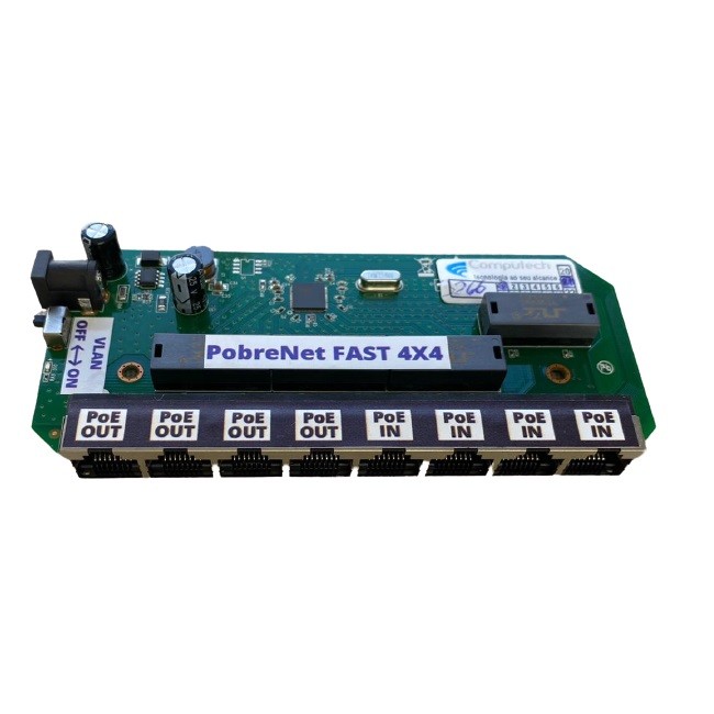 Placa Xwave PobreNet 4X4 PAC Switch 8 Portas 4 POE IN 4 POE OUT Fast Ethernet 12 - 48V - PCBA - COMPUTECH TECNOLOGIA