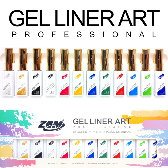 Kit 12 Esmaltes Em Gel Liner Art Professional 10ml  - ZEM
