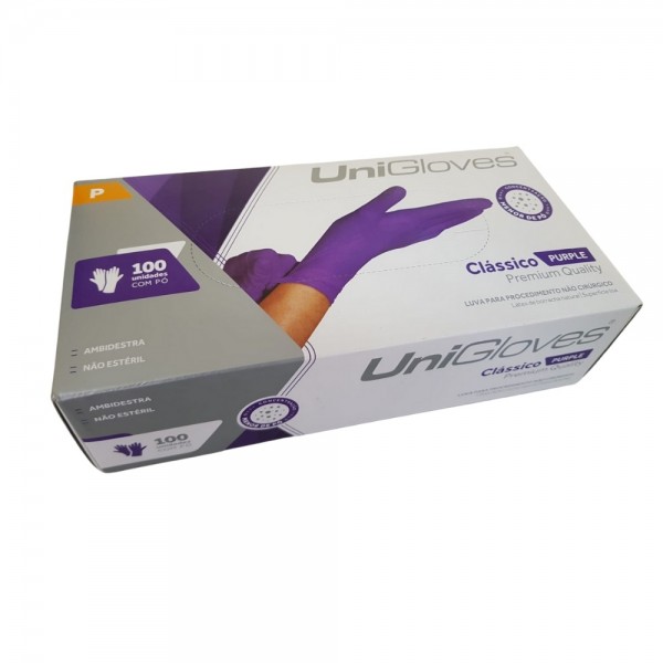 Luva Látex com Pó Purple Roxa - 100 und - UniGloves