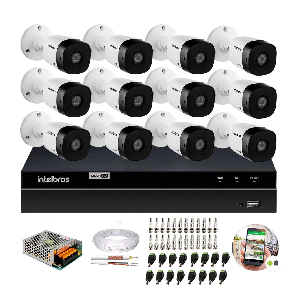 Kit 12 Câmeras de Segurança Intelbras Full HD 1080p VHD 1220B IR + DVR Intelbras Full HD 16 Canal + Acessórios