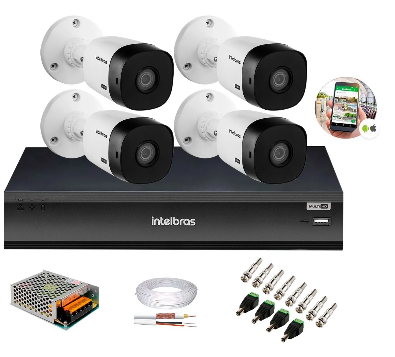Kit 4 Câmeras de Segurança Intelbras Full HD 1080p VHD 1220B IR + DVR Full HD + HD 1TB + Acessórios
