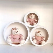 Trio Ursa Com Trio de Nicho de Parede Decoração Quarto Bebê Rosa cha  laço