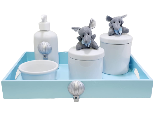 Kit Higiene Bebê 5 Peças Porcelana Elefante Menino