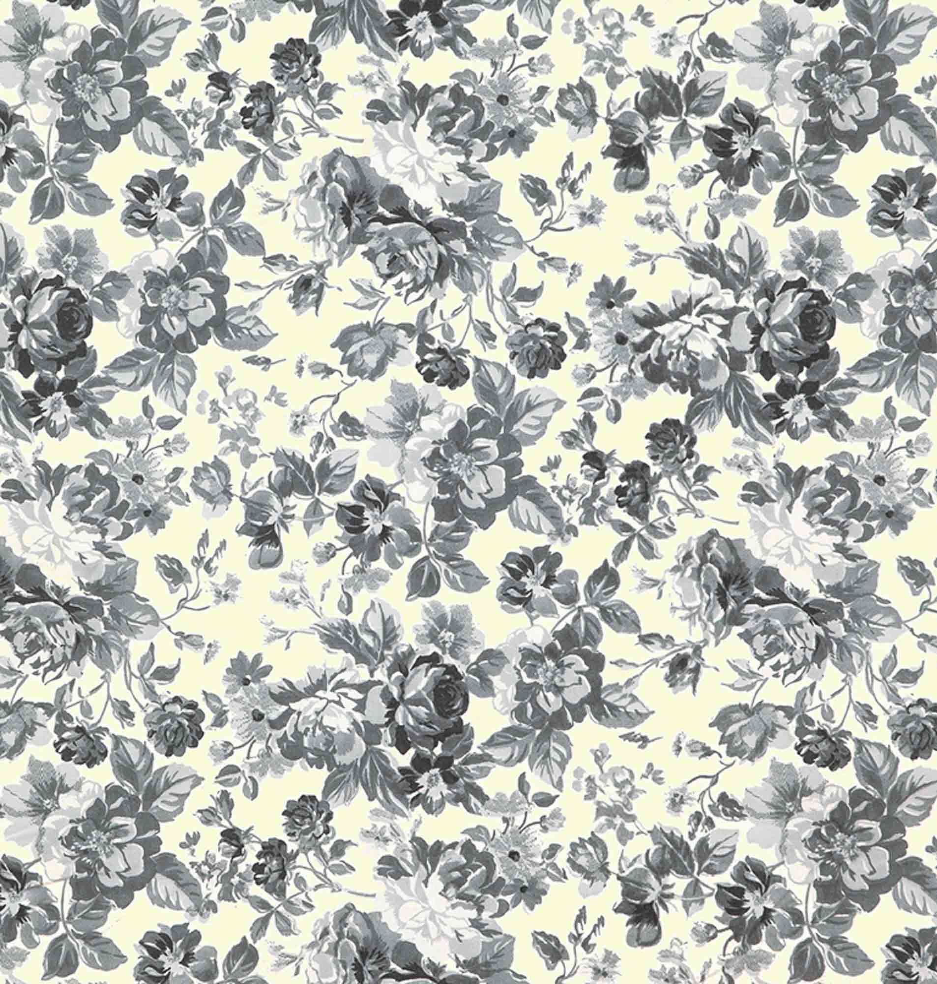 Tecido tricoline estampado dohler 100% algodão flores cinza