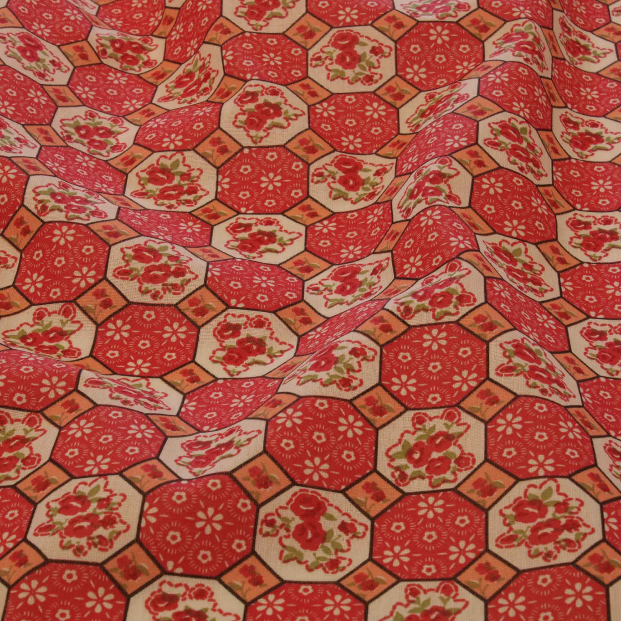 Tecido tricoline geometrico 1,40 m largura vermelho