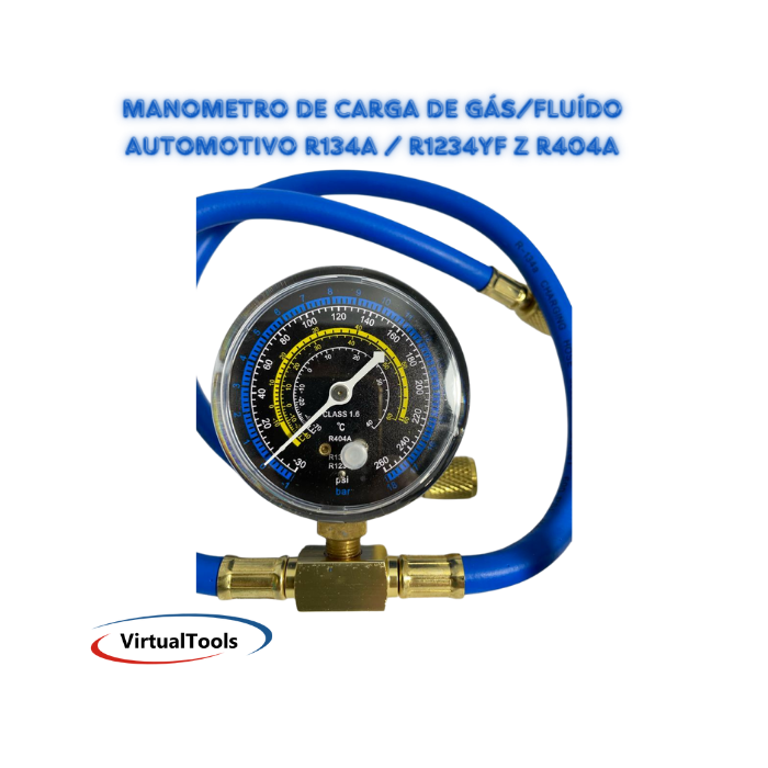 MANOMETRO DE RECARGA DE GAS FLUIDO AUTOMOTIVO R134a R1234YF COM ENGATE E PERFURADOR