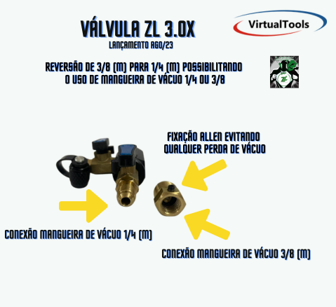 VALVULA OTIMIZADORA DE VACUO ZL 3.0x - CONEXOES 5/16F x 1/4m x 3/8m reversivel para 1/4m