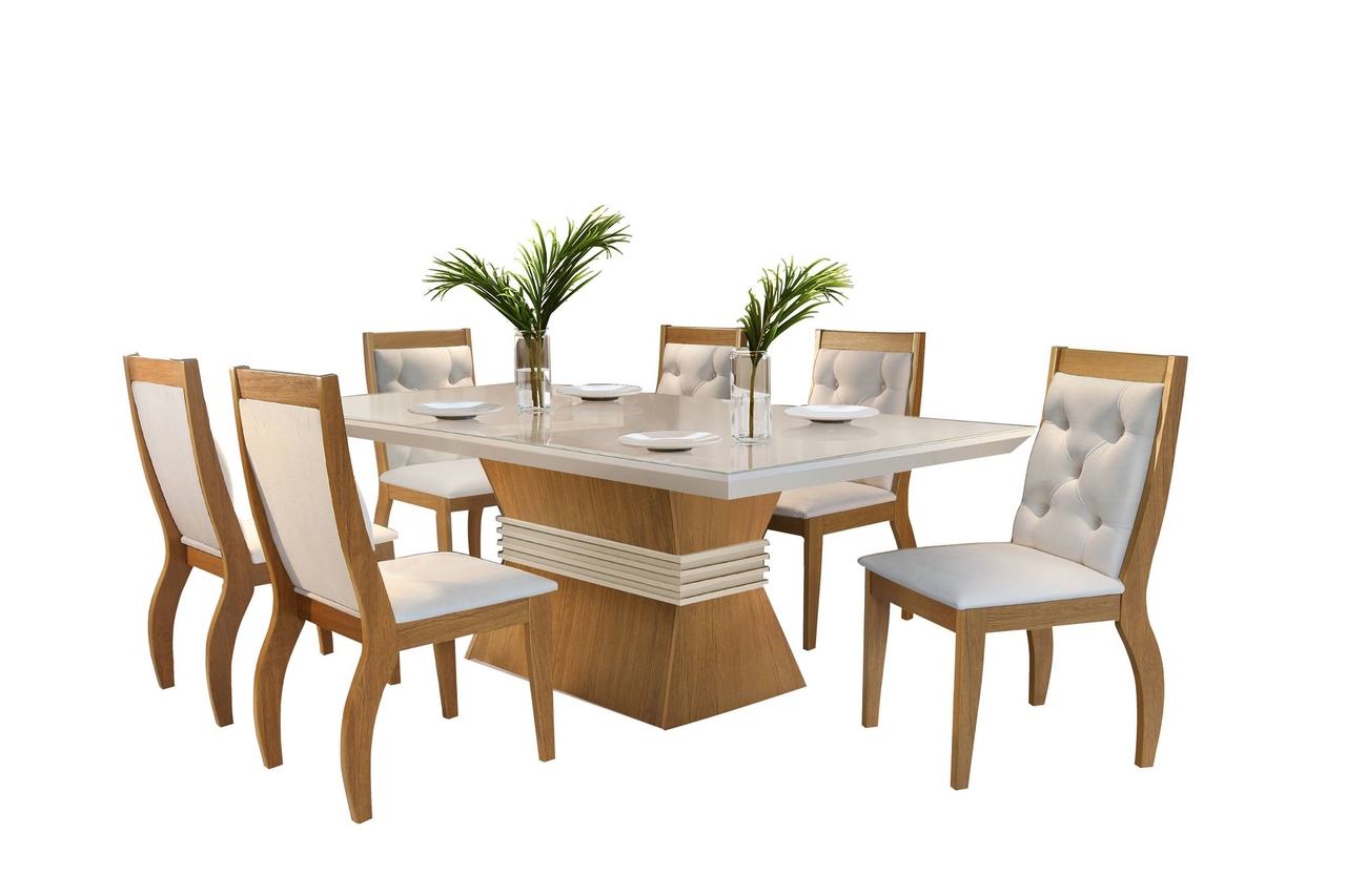 Sala de Jantar Agata com 6 Cadeiras Agata Creme  Móveis Rufato