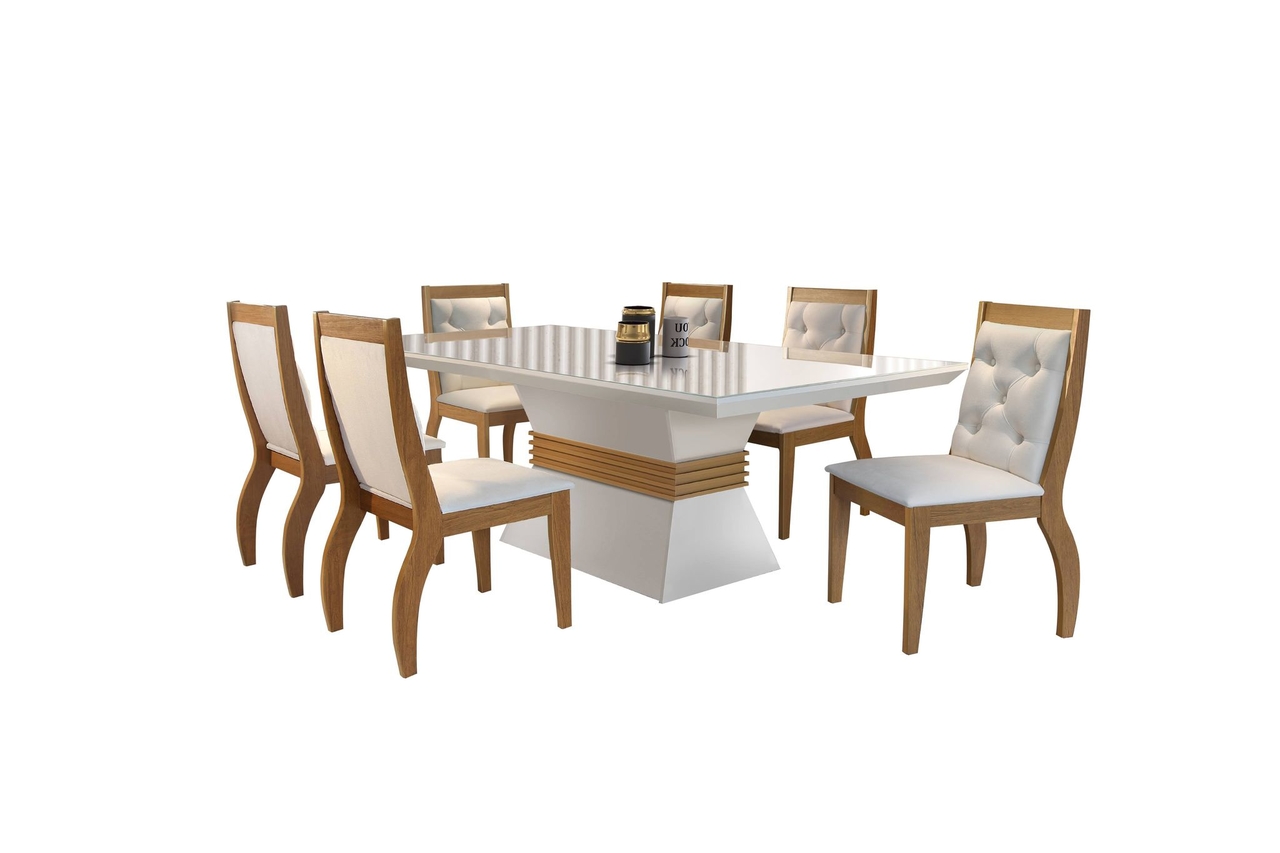 Sala de Jantar Agata com 6 Cadeiras Agata Creme  Móveis Rufato