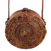 Bolsa Circular Tradicional com Trançado Suave em Rattan e Interior em Tecido ( 20cm )