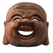 Máscara Buda Maitreya Sorrindo em Madeira Suar em Tons Naturais ( 17cm )