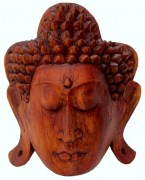 Máscara Buda Sidartha em Madeira Suar em Tom Natural ( 16cm )