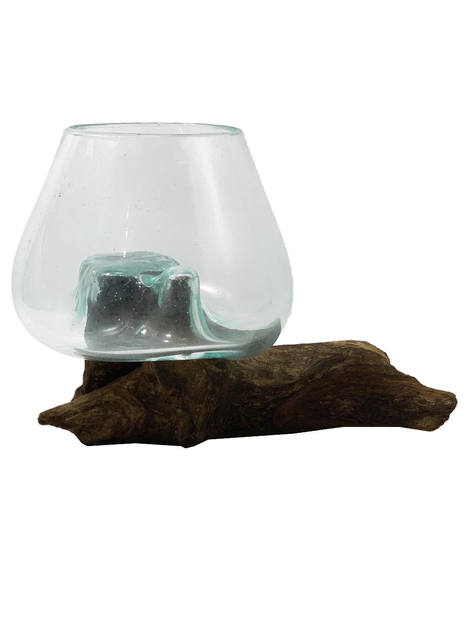 Vaso de Vidro Moldado sobre Madeira Natural ( 16cm )